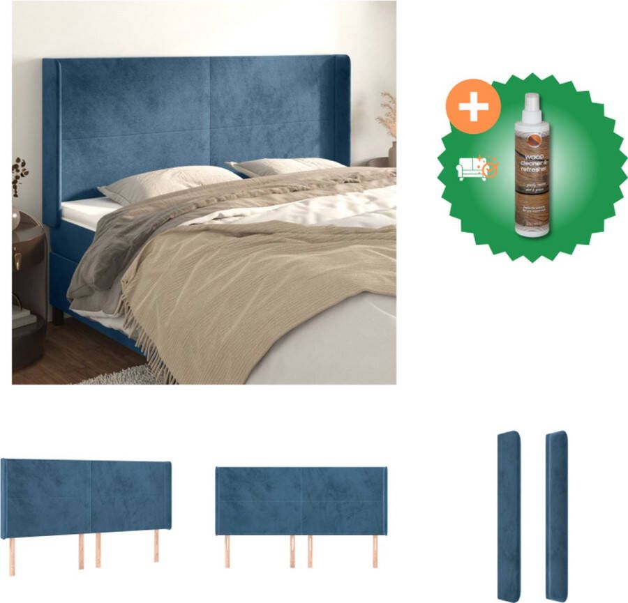 VidaXL Hoofdbord Classic s Blauw 203 x 16 x 118 128 cm Fluweel Houten poten Verstelbare hoogte Bedonderdeel Inclusief Houtreiniger en verfrisser