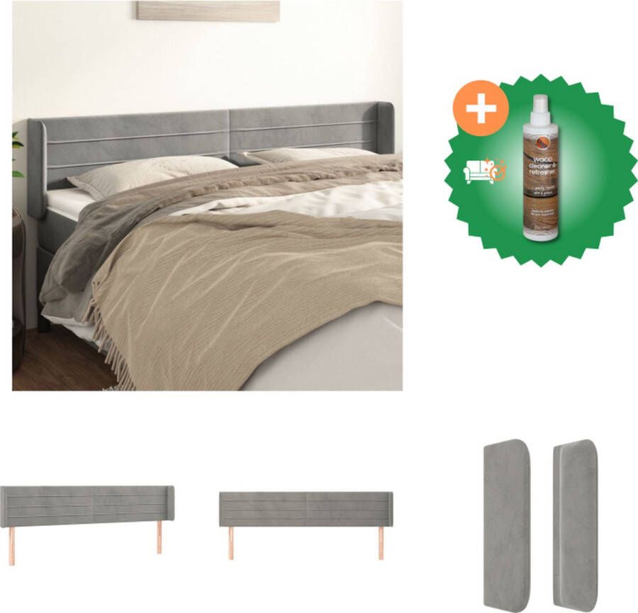 VidaXL Hoofdbord Classic s Meubel 203x16x78 88 cm Lichtgrijs fluweel Bedonderdeel Inclusief Houtreiniger en verfrisser