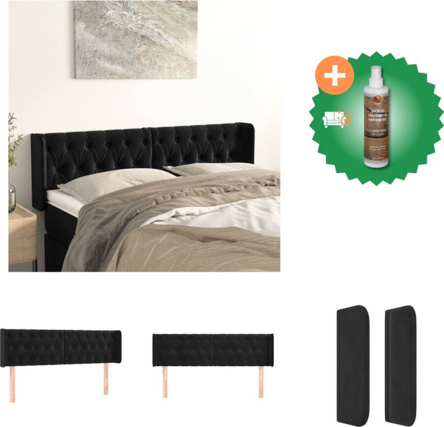 VidaXL Hoofdbord Classic Zacht fluweel Stevige stabiele poten Verstelbare hoogte Comfortabele ondersteuning Zwart 163x16x78 88cm Bedonderdeel Inclusief Houtreiniger en verfrisser