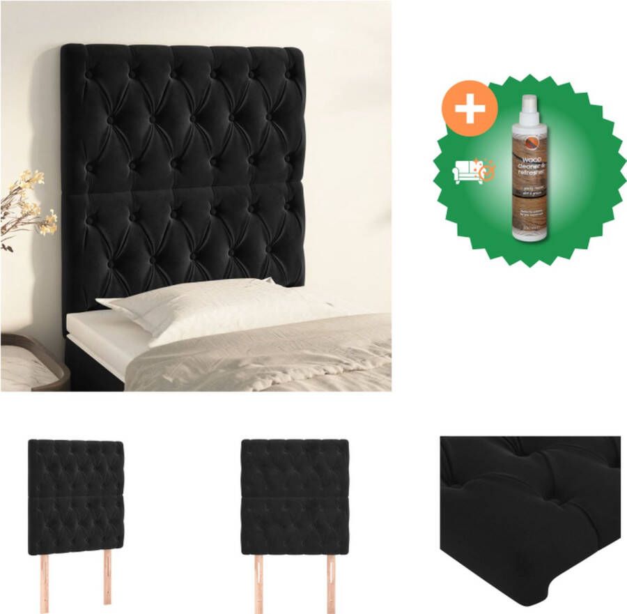 VidaXL Hoofdbord Classic Zwart 80 x 7 x 118 128 cm Fluweel Houten Poten Verstelbare Hoogte Bedonderdeel Inclusief Houtreiniger en verfrisser