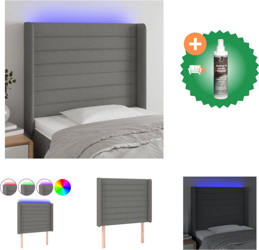 VidaXL Hoofdbord Colorful LED Donkergrijs 103x16x118 128 cm Verstelbaar Bedonderdeel Inclusief Reiniger
