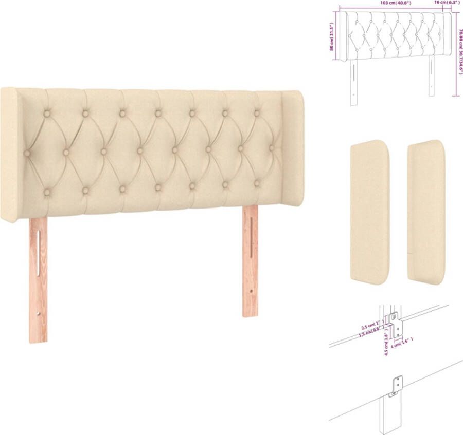 VidaXL Hoofdeind Bedombouw 103 x 16 x 78 88 cm (B x D x H) Crème stof Houten poten Verstelbaar Bedonderdeel - Foto 3
