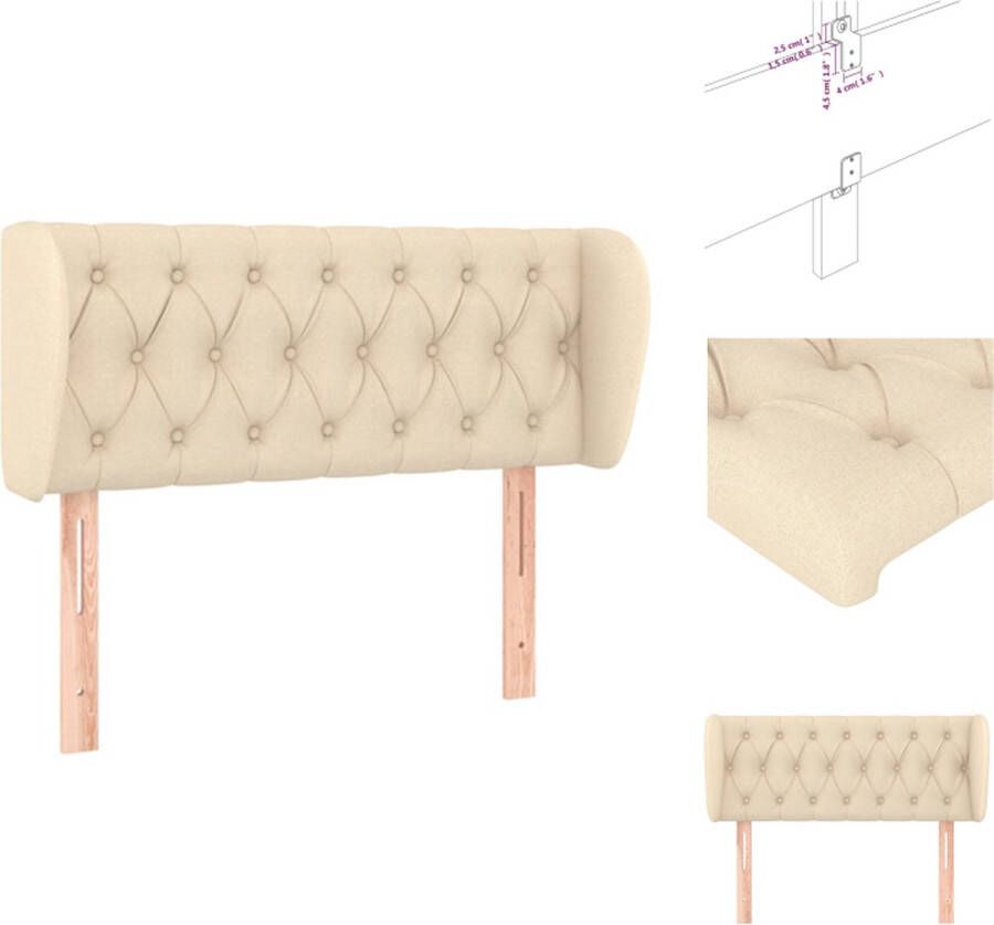 VidaXL Hoofdbord Hoofdborden Hoofdeinde Houten Hoofdbord met randen 93x23x78 88 cm stof crèmekleurig - Foto 2