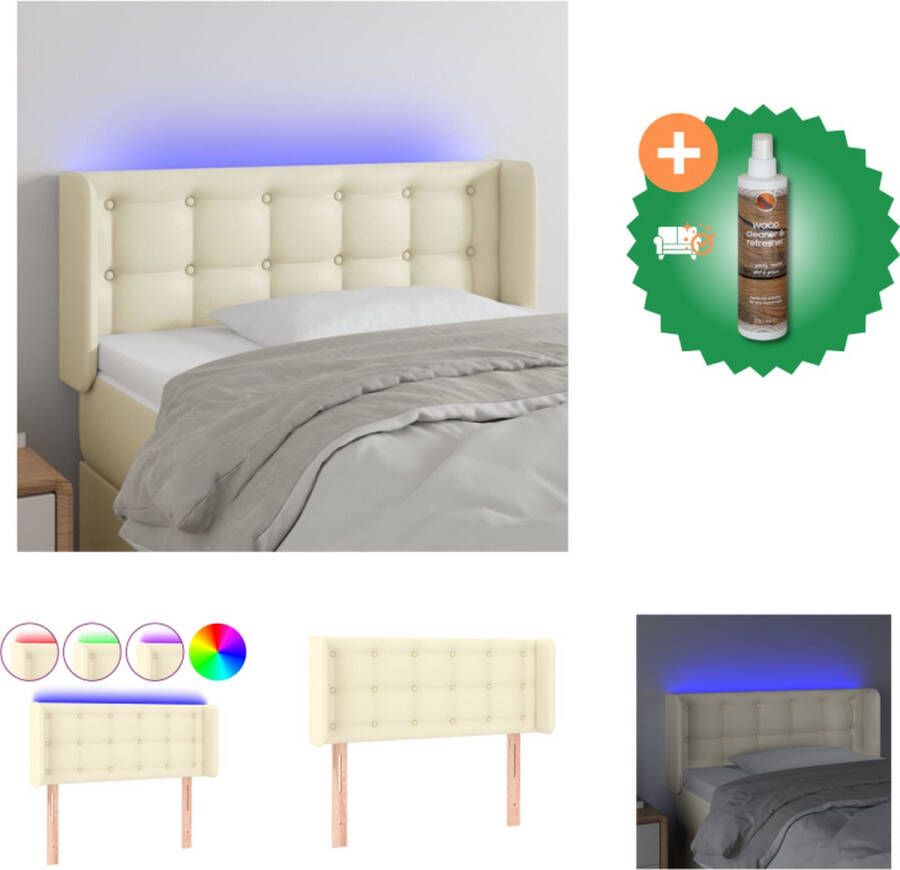 VidaXL Hoofdbord Crème Kunstleer 93x16x78 88 cm Verstelbare Hoogte LED-strip Bedonderdeel Inclusief Houtreiniger en verfrisser