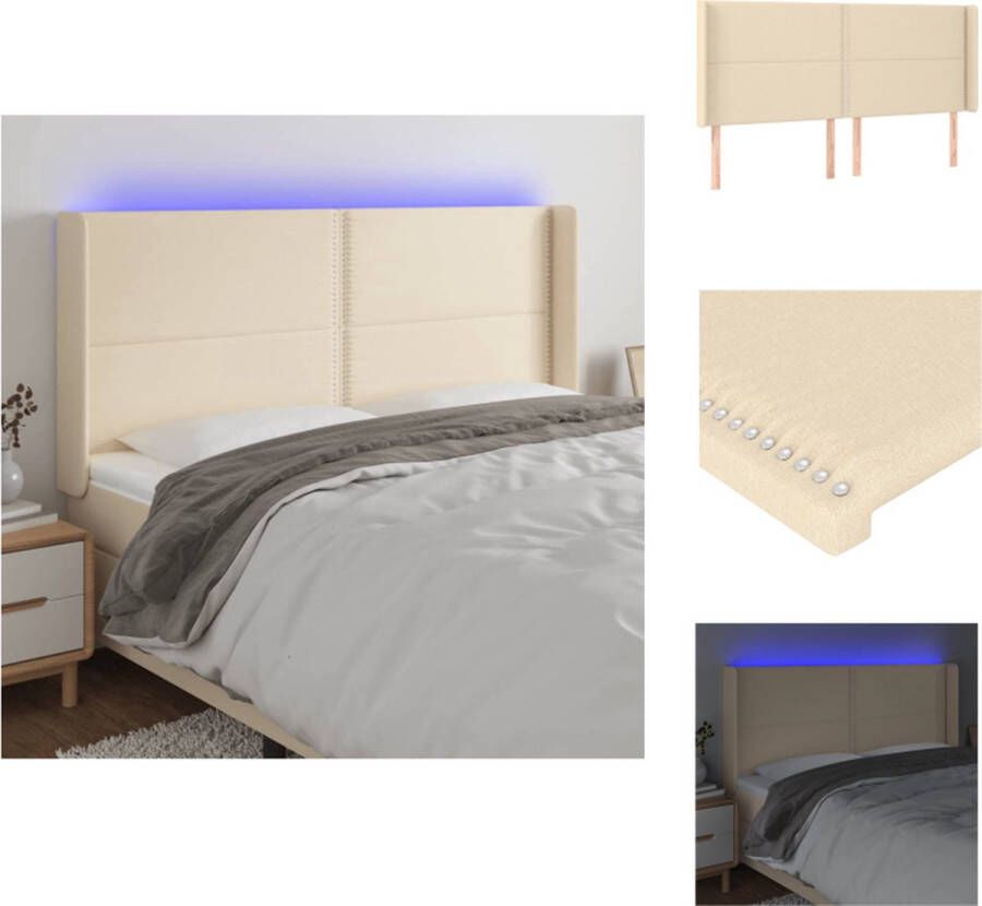 VidaXL Hoofdbord Crème LED Verlichting Verstelbare Hoogte Duurzaam Materiaal 203x16x118 128 cm Bedonderdeel