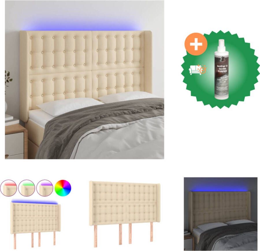VidaXL Hoofdbord  LED-strip  Crème  147x16x118 128 cm  Verstelbaar  Duurzaam  Comfortabele ondersteuning Bedonderdeel Inclusief Reiniger