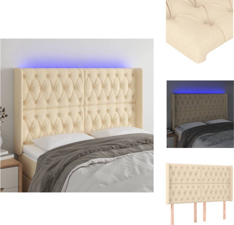 VidaXL Hoofdbord Crème Stof 147x16x118 128 cm Verstelbaar LED-verlichting Duurzaam Montagehandleiding USB-aansluiting Bedonderdeel - Foto 1