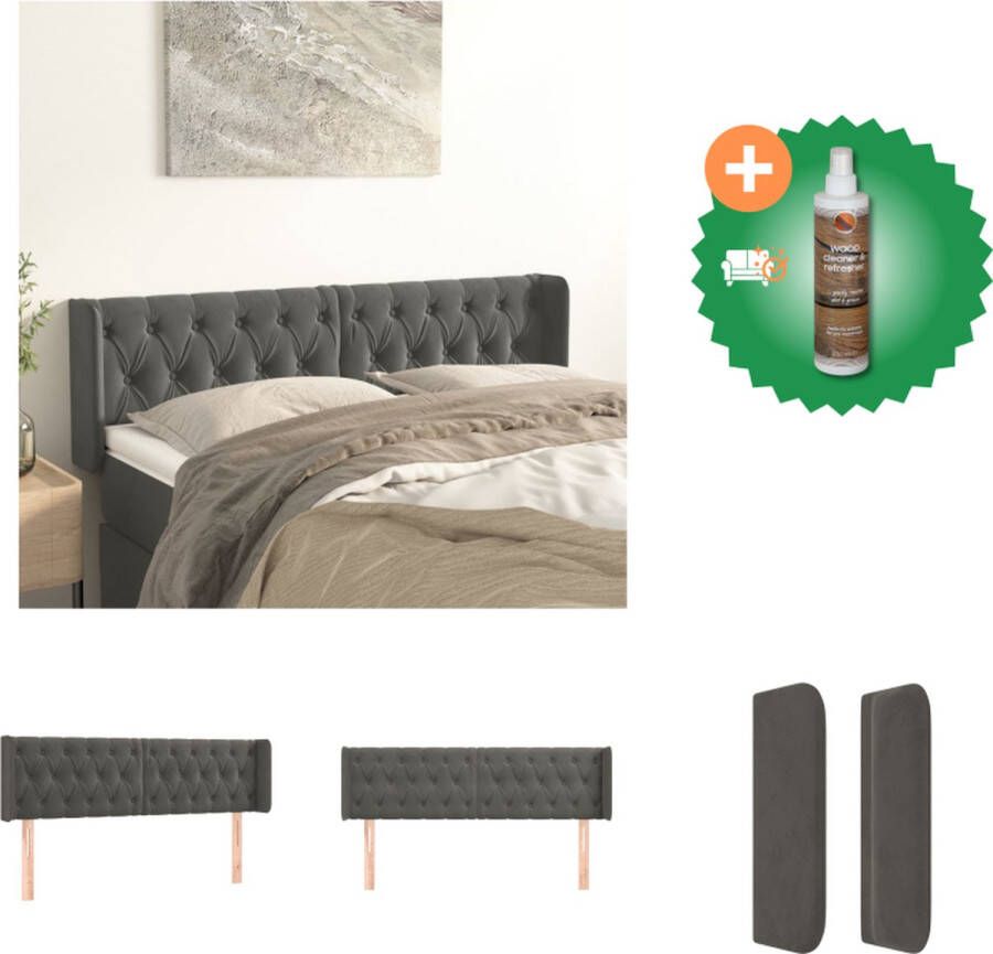 VidaXL Hoofdbord Deluxe Donkergrijs Fluweel Verstelbare Hoogte Stevige Poten Comfortabele Ondersteuning Bedonderdeel Inclusief Houtreiniger en verfrisser