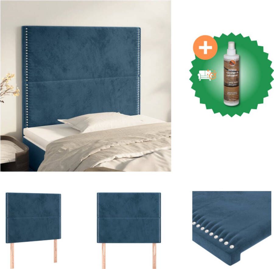 VidaXL Hoofdbord Donkerblauw 100 x 5 x 118 128 cm Fluwelen stof Houten poten Verstelbare hoogte Comfortabele ondersteuning Klassieke schoonheid 2 hoofdeinden Bedonderdeel Inclusief Houtreiniger en verfrisser
