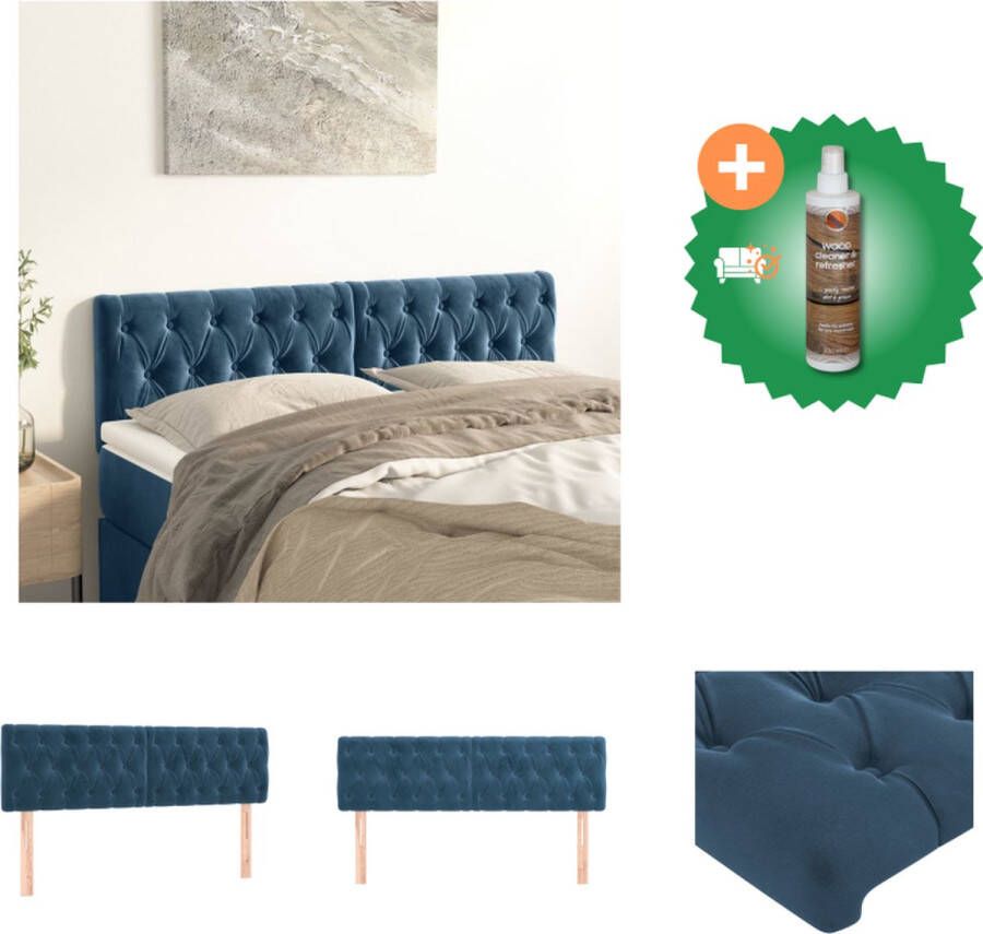VidaXL Hoofdbord Donkerblauw 144 x 7 x 78 88 cm Fluweel Verstelbare hoogte Stevige poten Bedonderdeel Inclusief Houtreiniger en verfrisser