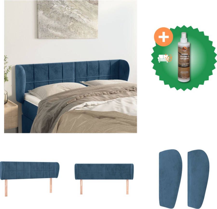 VidaXL Hoofdbord Donkerblauw 147 x 23 x 78 88 cm Fluweel Bedonderdeel Inclusief Houtreiniger en verfrisser
