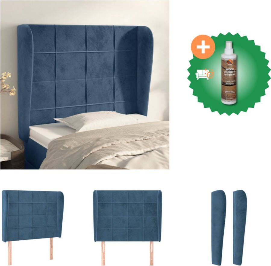 VidaXL Hoofdbord Donkerblauw Bedaccessoires 103 x 23 x 118 128 cm Fluweel Bedonderdeel Inclusief Houtreiniger en verfrisser - Foto 2