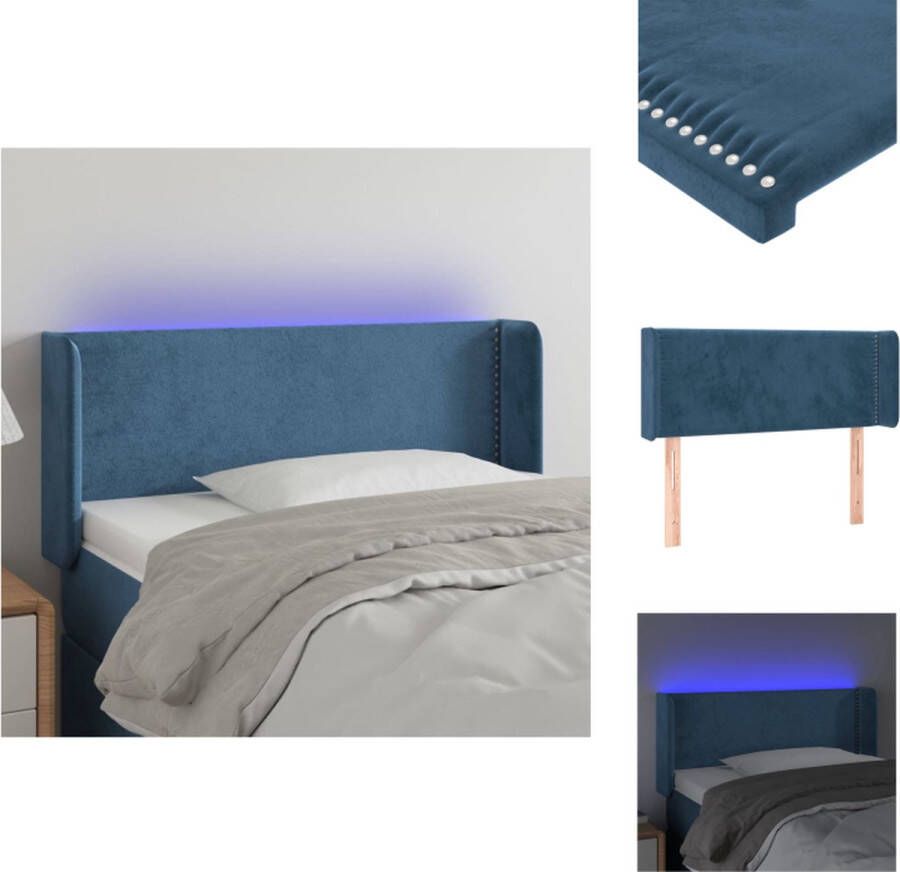 VidaXL Hoofdbord Donkerblauw Fluweel 93 x 16 x 78 88 cm Verstelbaar Inclusief LED-strip Bedonderdeel