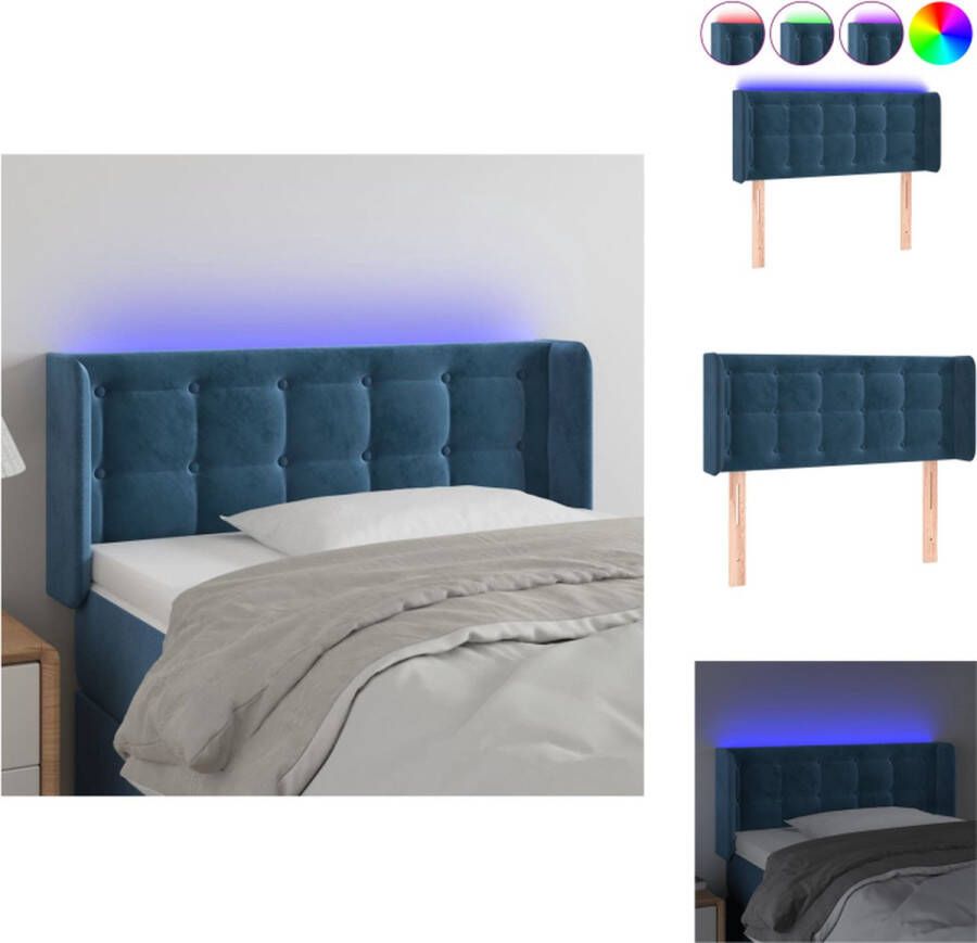 VidaXL Hoofdbord Donkerblauw LED 103x16x78 88cm Verstelbaar Fluweel Kleurrijke Verlichting Bedonderdeel