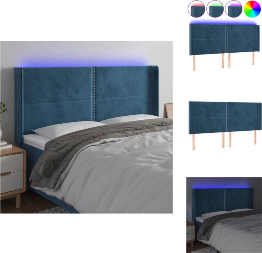 VidaXL Hoofdbord donkerblauw LED-licht verstelbaar fluweel 203x16x118 128 cm Bedonderdeel