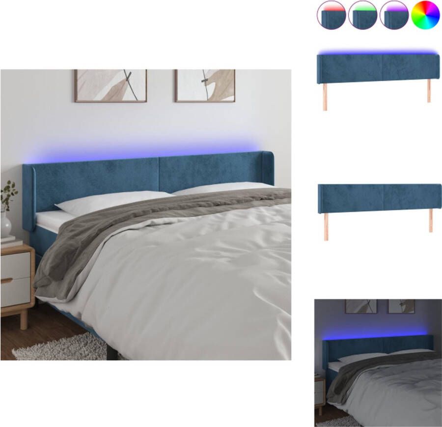 VidaXL Hoofdbord Donkerblauw LED-Verlichting 183 x 16 x 78 88 cm Verstelbaar Schuimvulling USB-aansluiting IP65 Incl Montagehandleiding Bedonderdeel