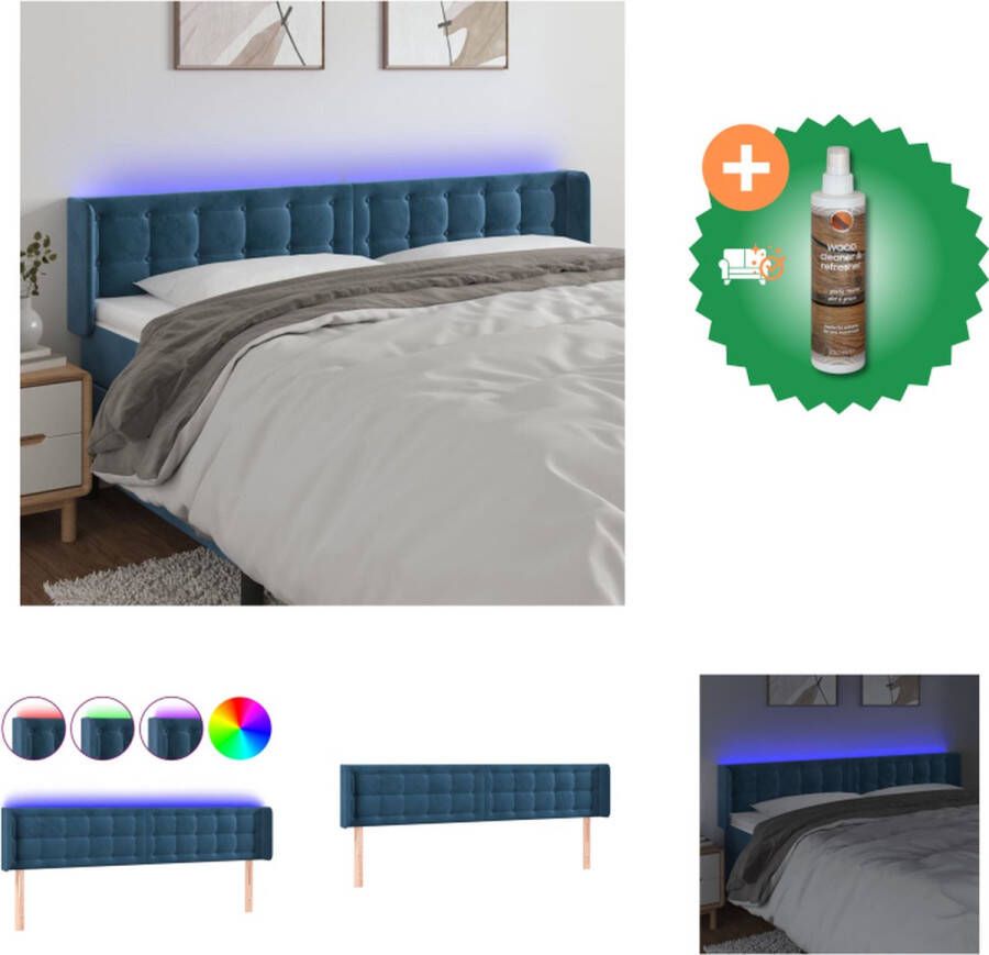 VidaXL Hoofdbord Donkerblauw Stof 163 x 16 x 78 88 cm Verstelbare Hoogte LED-Strip USB-Aansluiting Bedonderdeel Inclusief Houtreiniger en verfrisser