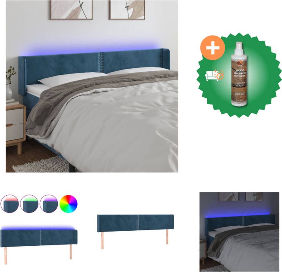 VidaXL Hoofdbord Donkerblauw Stof 203 x 16 x 78 88 cm Verstelbaar LED-verlichting USB-aansluiting montagehandleiding incl Bedonderdeel Inclusief Houtreiniger en verfrisser