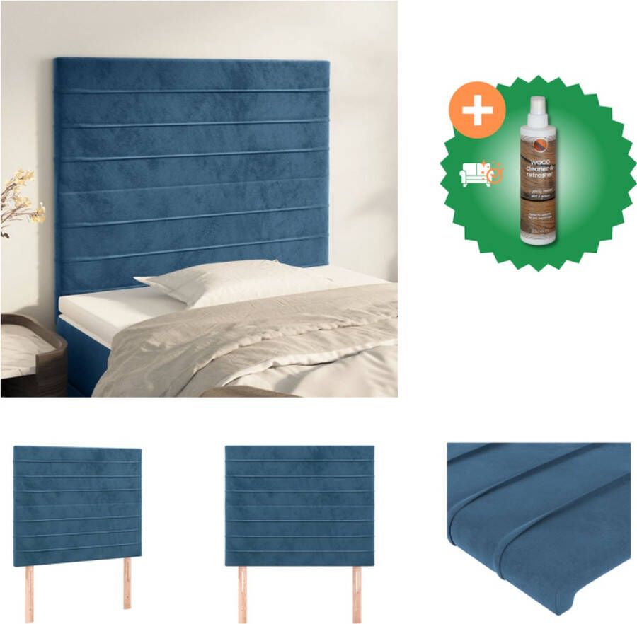 VidaXL Hoofdbord Donkerblauw Stof Massief larikshout 100 x 5 x 118 128 cm Verstelbare hoogte Bedonderdeel Inclusief Houtreiniger en verfrisser - Foto 2
