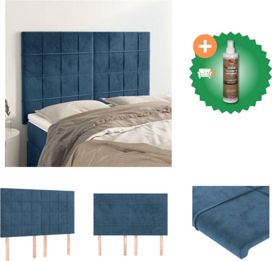 VidaXL Hoofdbord Donkerblauw Stof Verstelbare hoogte Comfortabele ondersteuning 144 x 5 x 118 128 cm Bedonderdeel Inclusief Houtreiniger en verfrisser
