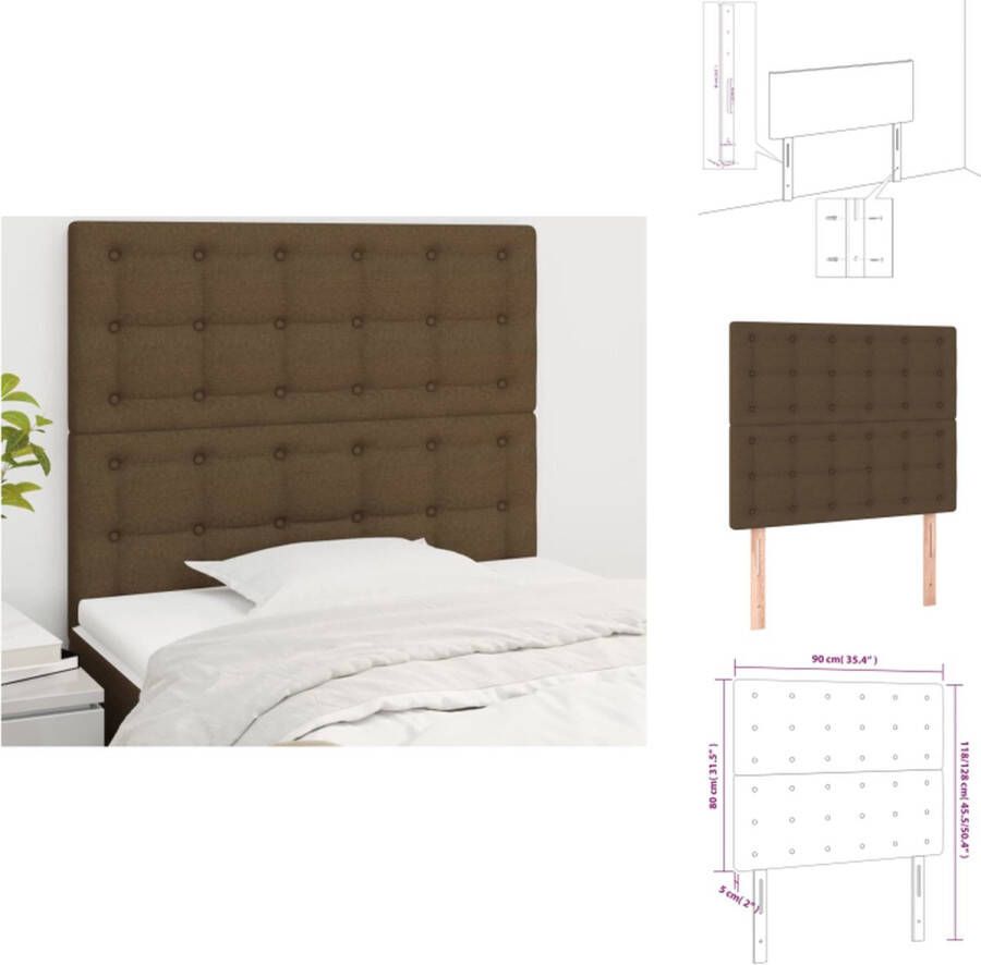 VidaXL Hoofdbord Hoofdborden Hoofdeinde Houten Hoofdbord Hoofdborden 2 st 90x5x78 88 cm stof donkerbruin - Foto 6