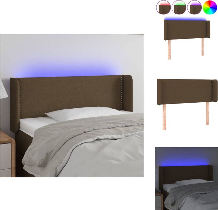 VidaXL Hoofdbord Donkerbruin Stof 83 x 16 x 78 88 cm Verstelbaar hoofdeinde Kleurrijke LED-verlichting Duurzaam materiaal Bedonderdeel