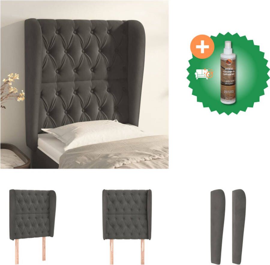 VidaXL Hoofdbord Donkergrijs 83 x 23 x 118 128 cm Fluweel Houten Poten Verstelbare Hoogte Bedonderdeel Inclusief Houtreiniger en verfrisser