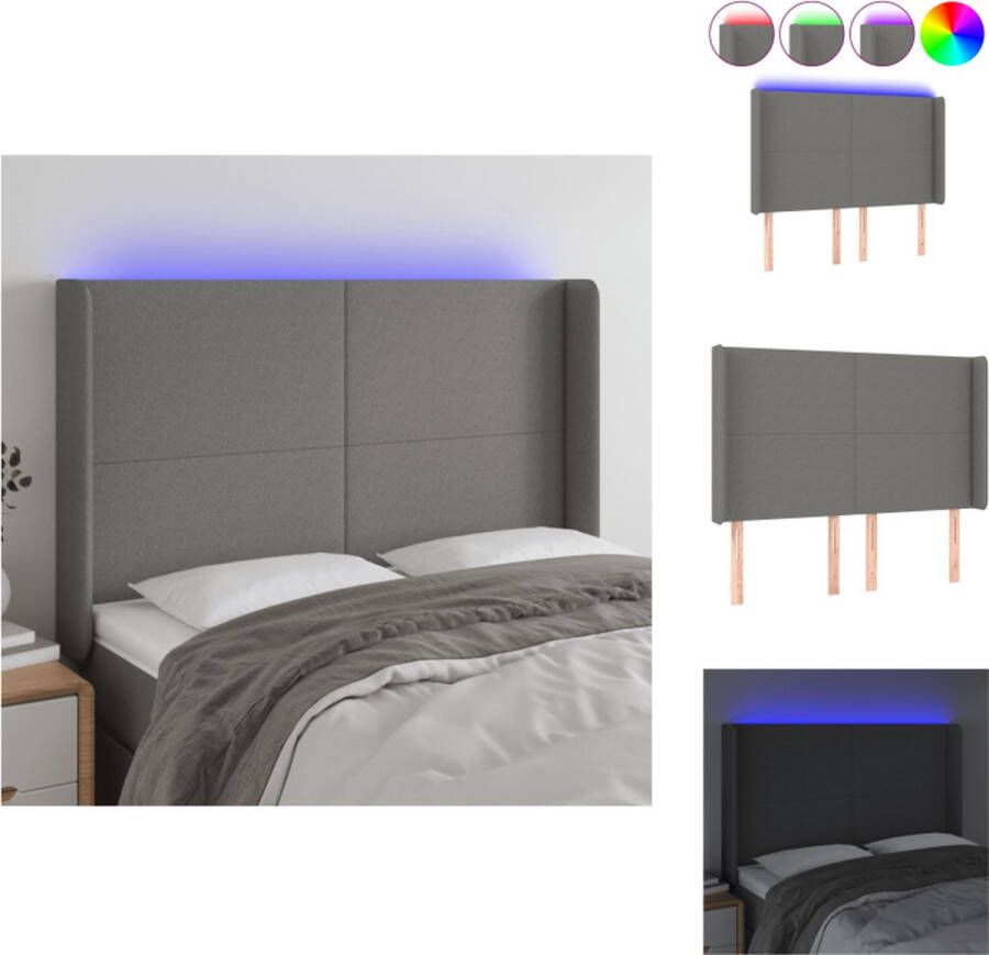 VidaXL Hoofdbord Donkergrijs LED-verlichting Verstelbare hoogte Comfortabele ondersteuning Snijdbare LED-strip Bedonderdeel