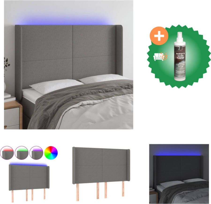 VidaXL Hoofdeinde LED Donkergrijs 147x16x118 128 cm Verstelbare hoogte Duurzaam materiaal Kleurrijke LED-verlichting Snijdbare LED-strip Bedonderdeel Inclusief Reiniger