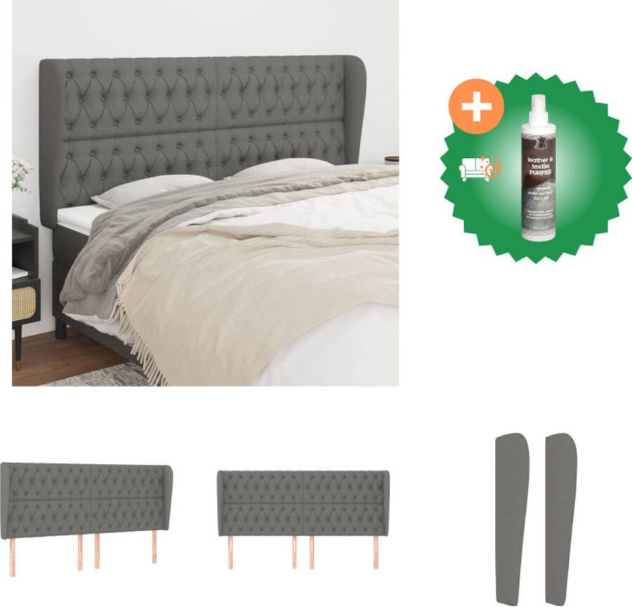 VidaXL Hoofdbord Donkergrijs Stof Verstelbare Hoogte Comfortabele Ondersteuning 183 x 23 x 118 128 cm Bedonderdeel Inclusief Reiniger