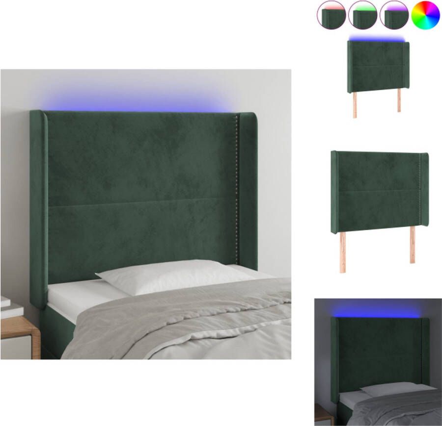 VidaXL Hoofdbord Fluweel Groen 103x16x118 128 cm Verstelbaar en Comfortabel Inclusief LED-strip Bedonderdeel