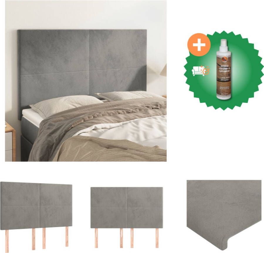 VidaXL Hoofdbord Fluweel Lichtgrijs 144 x 5 x 118 128 cm Stevige poten Verstelbare hoogte Comfortabele ondersteuning 4 x hoofdeind Bedonderdeel Inclusief Houtreiniger en verfrisser