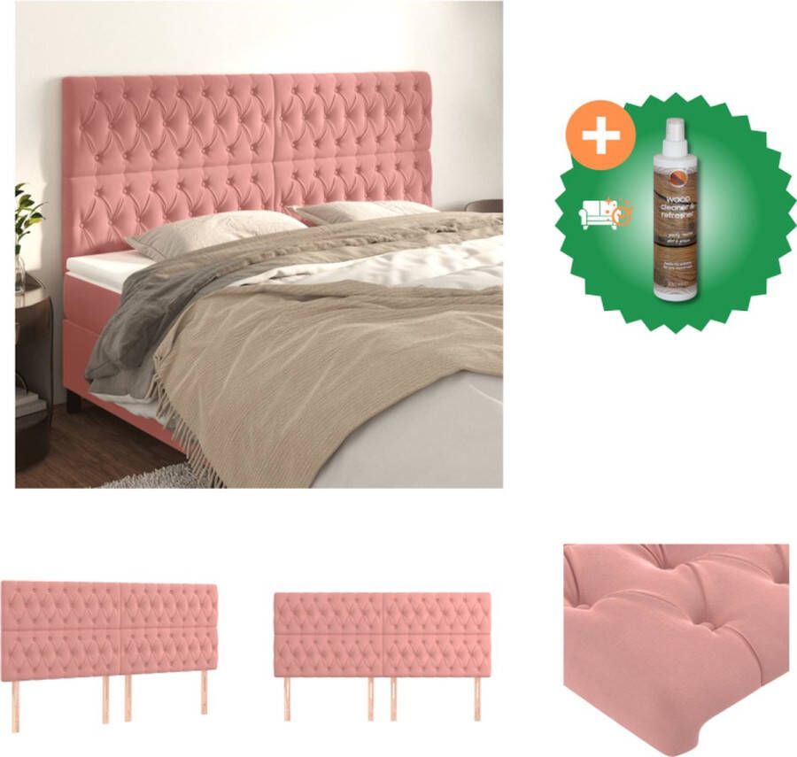 VidaXL hoofdbord Fluweel met Verstelbare Hoogte 200 x 7 x 118 128 cm Roze Stijlvol ontwerp Zacht fluweel Stevige poten Comfortabele ondersteuning Montagehandleiding inbegrepen Bedonderdeel Inclusief Houtreiniger en verfrisser