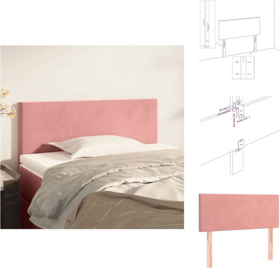 VidaXL Hoofdbord Fluweel Stevige Poten Verstelbare Hoogte Comfortabele Ondersteuning Roze 100 x 5 x 78 88 cm Bedonderdeel