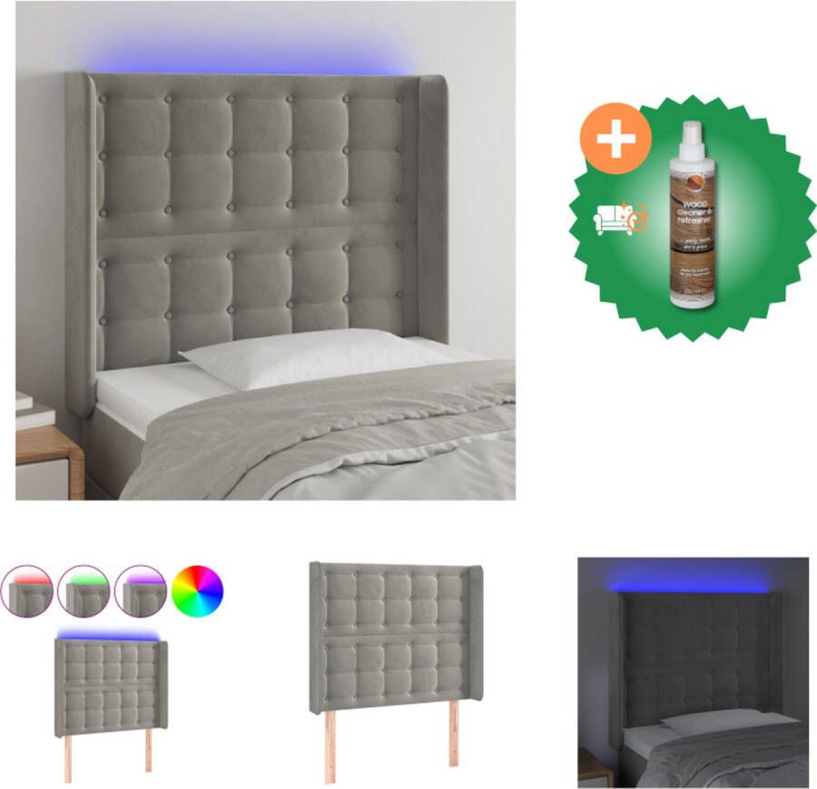 VidaXL Hoofdbord Fluweel Verstelbare Hoogte Comfortabele Ondersteuning Snijdbare LED-strip Lichtgrijs 83x16x118 128 cm IP65 Met USB Bedonderdeel Inclusief Houtreiniger en verfrisser - Foto 2