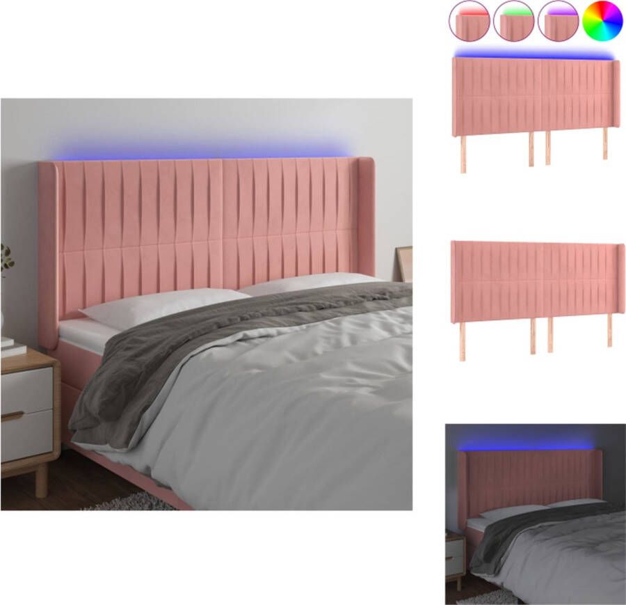 VidaXL Hoofdbord Fluweel Verstelbare hoogte LED-verlichting Snijdbare LED-strip Roze 203 x 16 x 118 128 cm Bedonderdeel