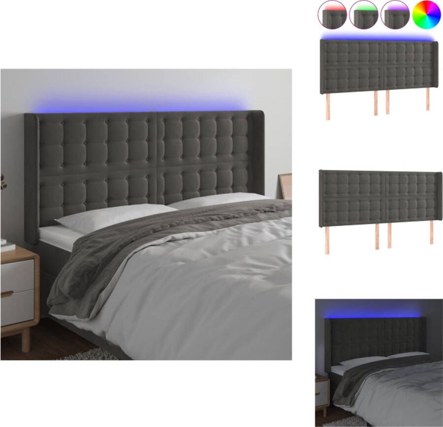 VidaXL Hoofdbord LED Zacht fluweel Verstelbare hoogte Comfortabele ondersteuning Snijdbare LED-strip Donkergrijs 163 x 16 x 118 128 cm IP65 Met montagehandleiding Bedonderdeel - Foto 3