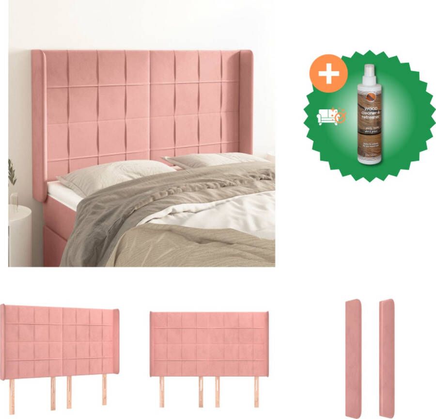 VidaXL Hoofdbord Fluwelen Stof 147x16x118 128 cm Roze Verstelbare Hoogte Bedonderdeel Inclusief Houtreiniger en verfrisser