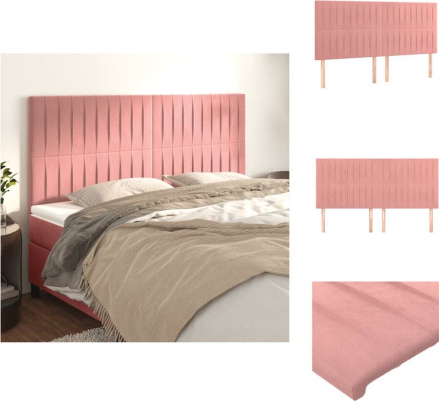 VidaXL Hoofdbord Fluwelen stof Stevige houten poten Verstelbare hoogte Comfortabele ondersteuning Roze 160 x 5 x 118 128 cm Bedonderdeel