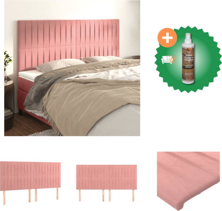 VidaXL Hoofdbord Fluwelen stof Stevige houten poten Verstelbare hoogte Comfortabele ondersteuning Roze 160 x 5 x 118 128 cm Bedonderdeel Inclusief Houtreiniger en verfrisser