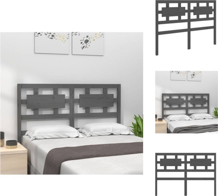 VidaXL Hoofdbord Hoofdborden Hoofdeinde Houten Hoofdbord 145 5x4x100 cm massief grenenhout grijs - Foto 3
