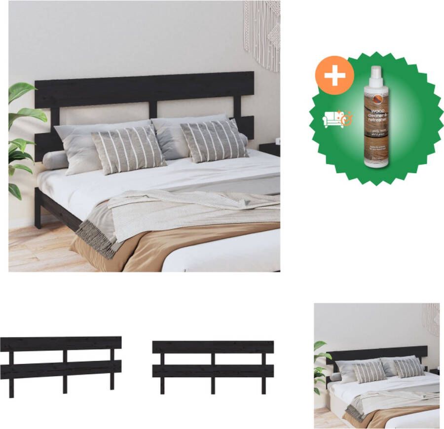 VidaXL Hoofdbord 184x3x81 cm massief grenenhout zwart Bedonderdeel Inclusief Houtreiniger en verfrisser
