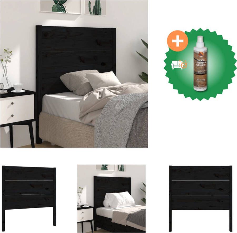 VidaXL Houten Hoofdbord Zwart 81 x 4 x 100 cm Massief Grenenhout Bedonderdeel Inclusief Houtreiniger en verfrisser - Foto 4