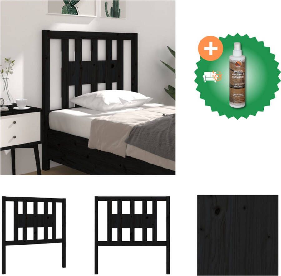 VidaXL Houten Hoofdbord Zwart 81 x 4 x 100 cm Massief Grenenhout Bedonderdeel Inclusief Houtreiniger en verfrisser