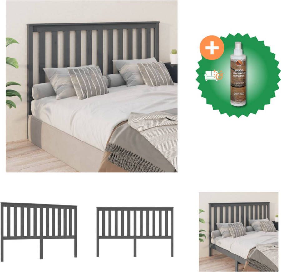VidaXL Hoofdbord Grenenhout Grijs 156 x 6 x 101 cm Trendy design Bedonderdeel Inclusief Houtreiniger en verfrisser