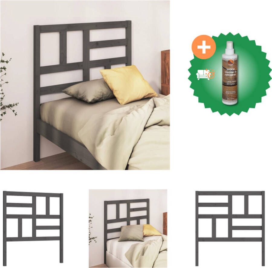 VidaXL Hoofdbord Massief Grenenhout 81 x 4 x 104 cm Trendy Grijs Bedonderdeel Inclusief Houtreiniger en verfrisser
