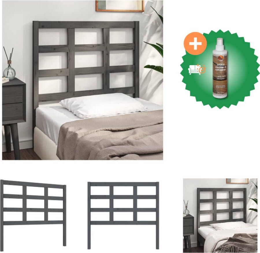 VidaXL Rustiek Houten Hoofdbord 105.5 x 4 x 100 cm Grijs Massief Grenenhout Bedonderdeel Inclusief Houtreiniger en verfrisser - Foto 4