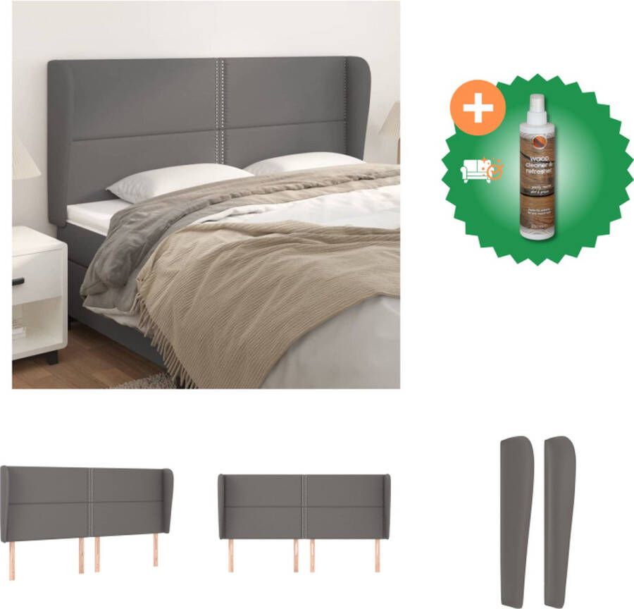 VidaXL Hoofdbord Grijs Kunstleer 203x23x118 128 cm Verstelbare Hoogte Stevige Poten Bedonderdeel Inclusief Houtreiniger en verfrisser