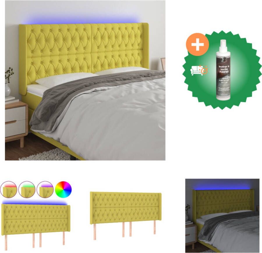 VidaXL Hoofdbord Groen LED-verlichting Verstelbare hoogte Comfortabele ondersteuning Snijdbare LED-strip Montagehandleiding inbegrepen Bedonderdeel Inclusief Reiniger