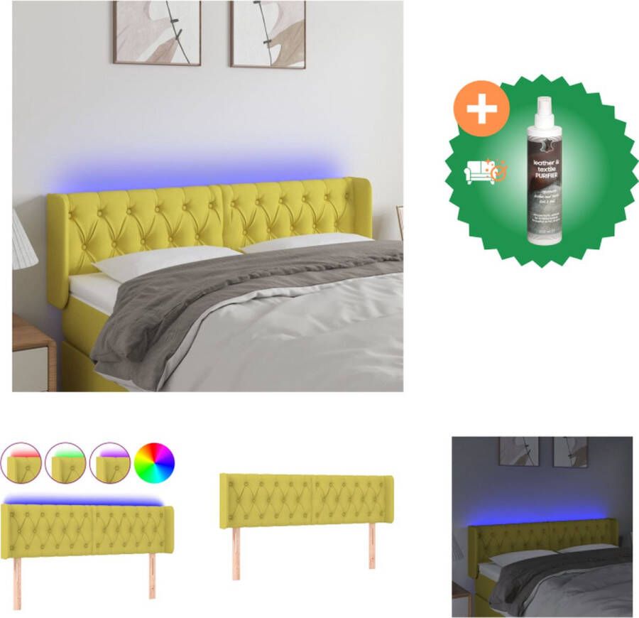 VidaXL Hoofdbord Groen LED-verlichting Verstelbare hoogte Comfortabele ondersteuning Snijdbare LED-strip Montagehandleiding USB-aansluiting Afmetingen- 147 x 16 x 78 88 cm Bedonderdeel Inclusief Reiniger